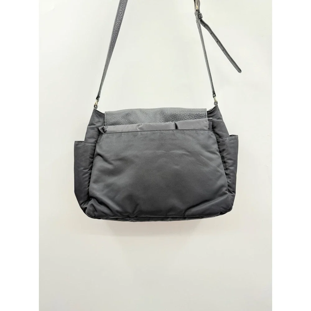 Tory Burch Thea Messenger Diaper Bag Black Nylon Leather Trim Changing Pad‎